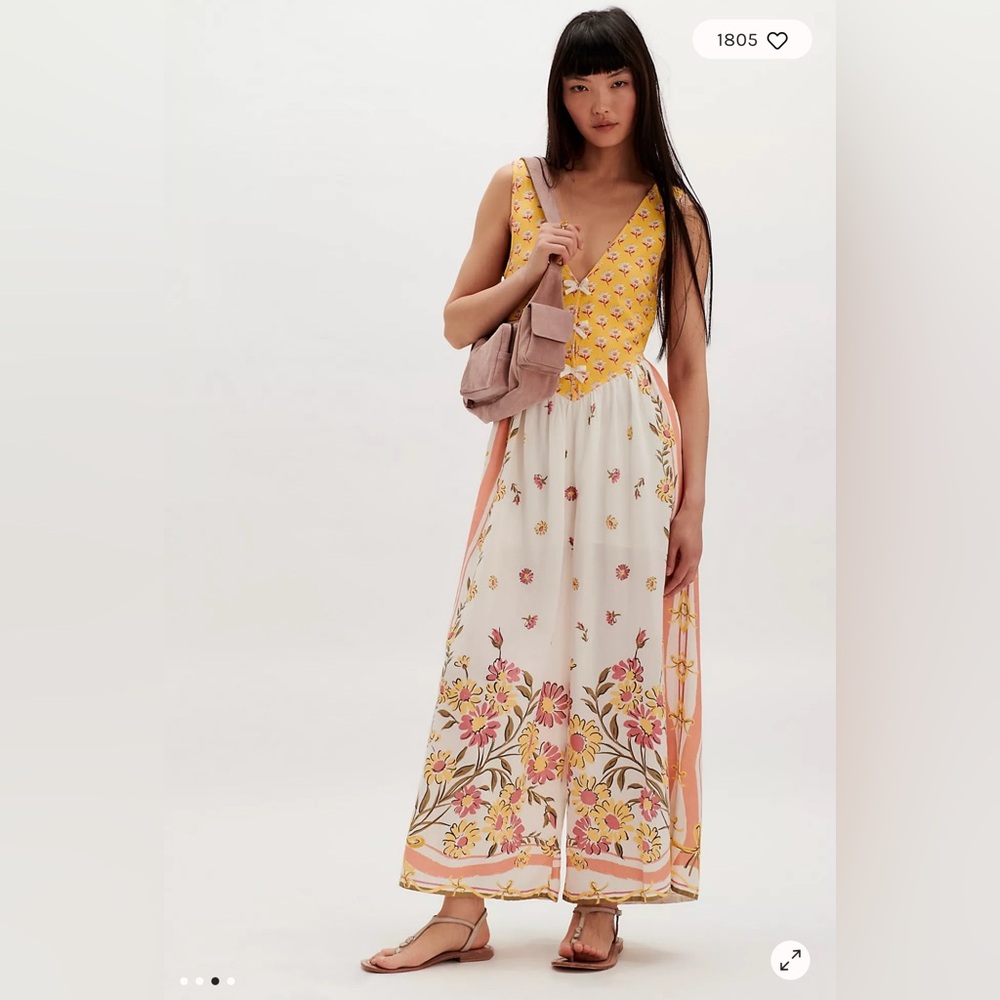 Free People Floral Yellow and Cream Jumpsuit NWOT